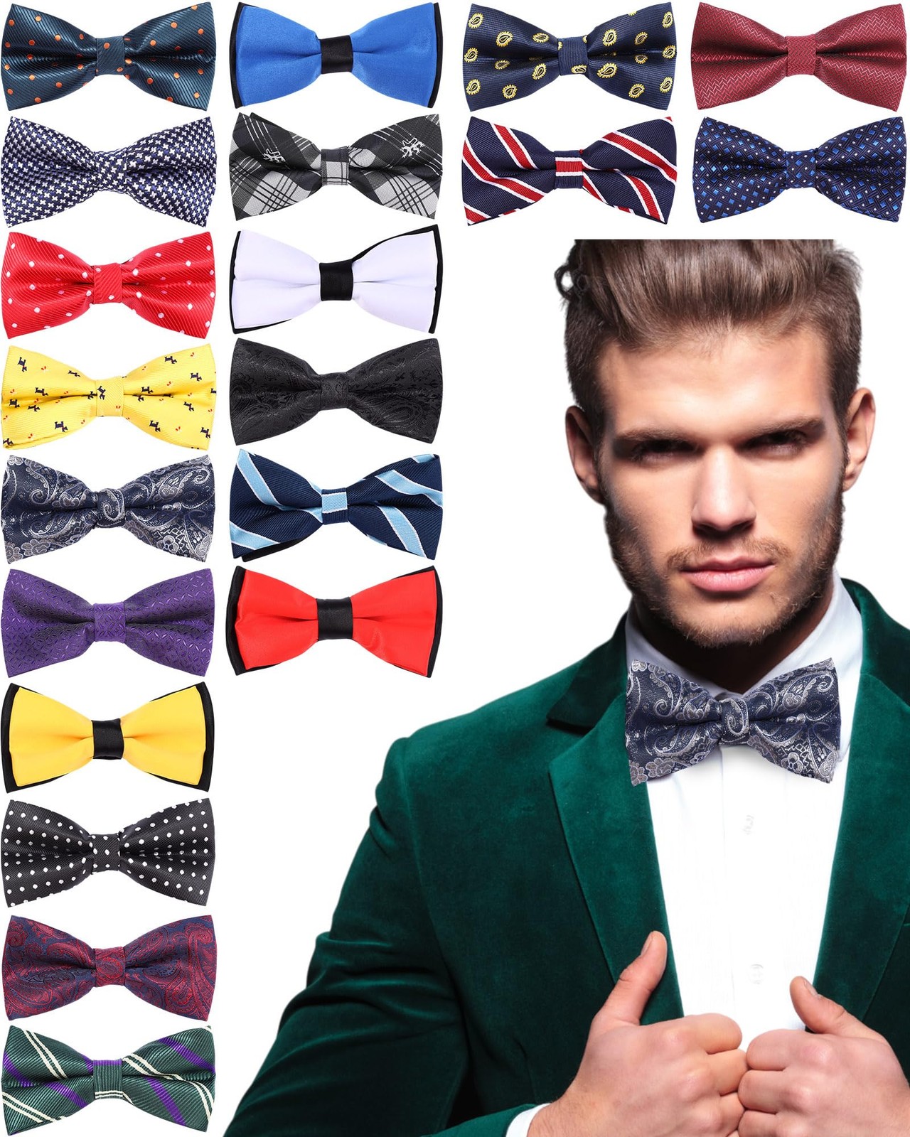 20 Pcs Bow Ties for Men Pre Formal Satin Bowties Set with Adjustable Neck Ban…