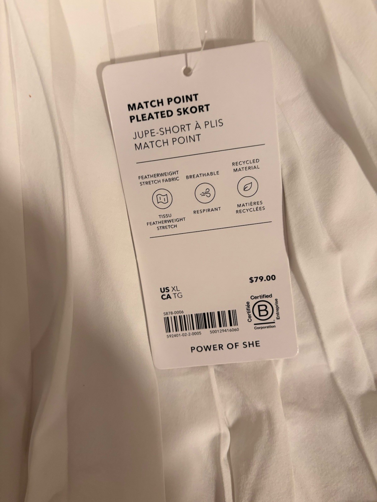 Athleta Match Point Pleated Lasercut Skort Skirt Golf Tennis White Women’s XL