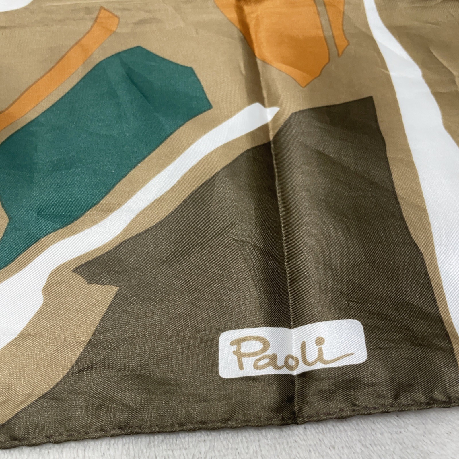 Vintage Italian Paoli Scarf Beige Brown Orange Abstract Retro MidMod Artsy **