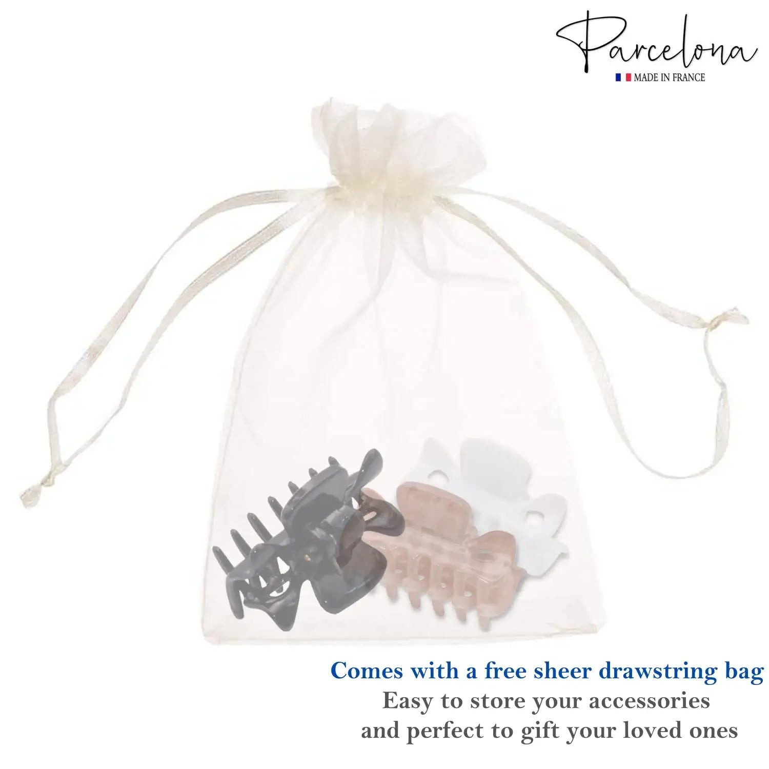 Parcelona French Classic 1.5″ Small Celluloid Set of 3 Hair Claws for Women