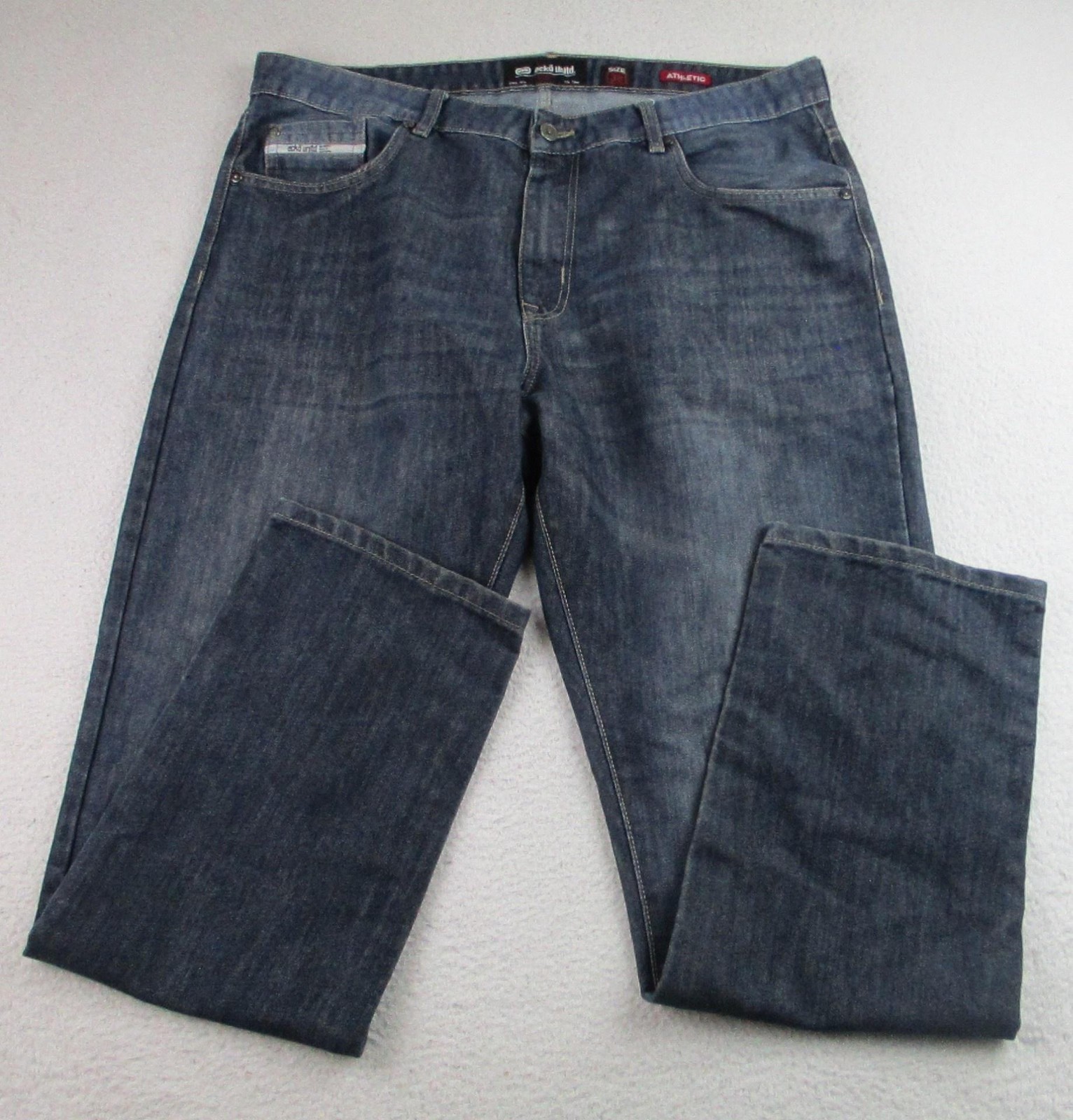 Ecko Unltd Jeans Mens 38 Dark Wash Athletic Fit Rhino Logo Back Pocket