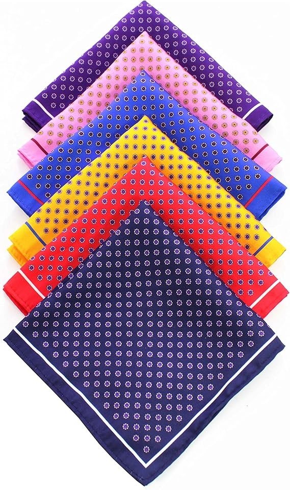 6PCS Red Yellow Pink Blue Silk Pocket Squares for Men Handkerchief Hanky Set (1)