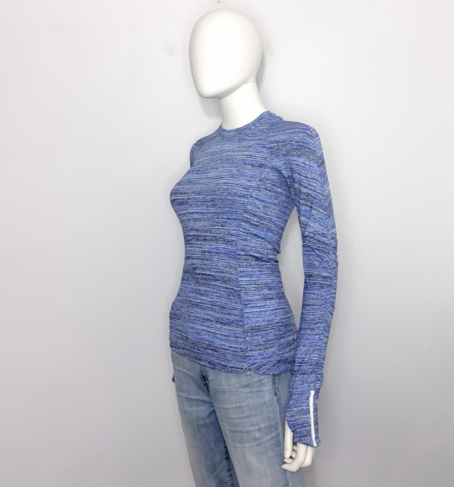 Lululemon Runderful Womens Pullover 2 Heather Blue Long Sleeve Zip Pockets Logo