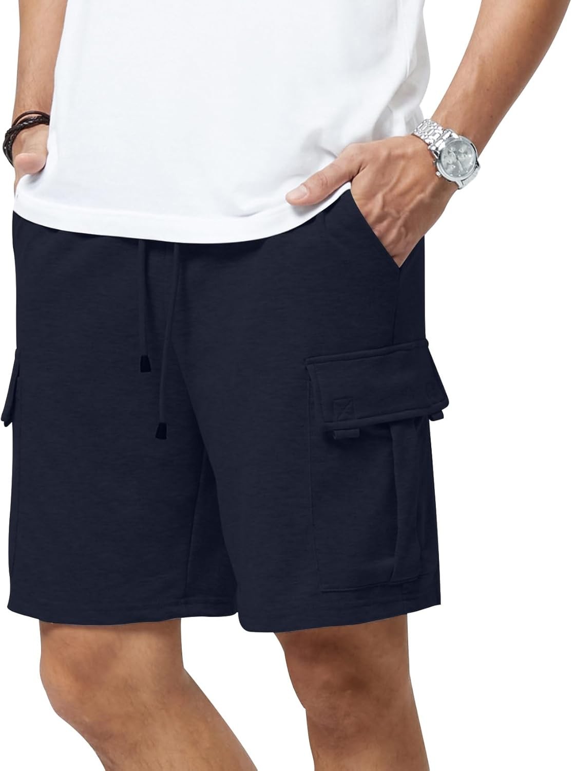 Mens 5 Pocket Athletic Cotton Shorts Drawstring Elastic Waist Workout Gym Cargo