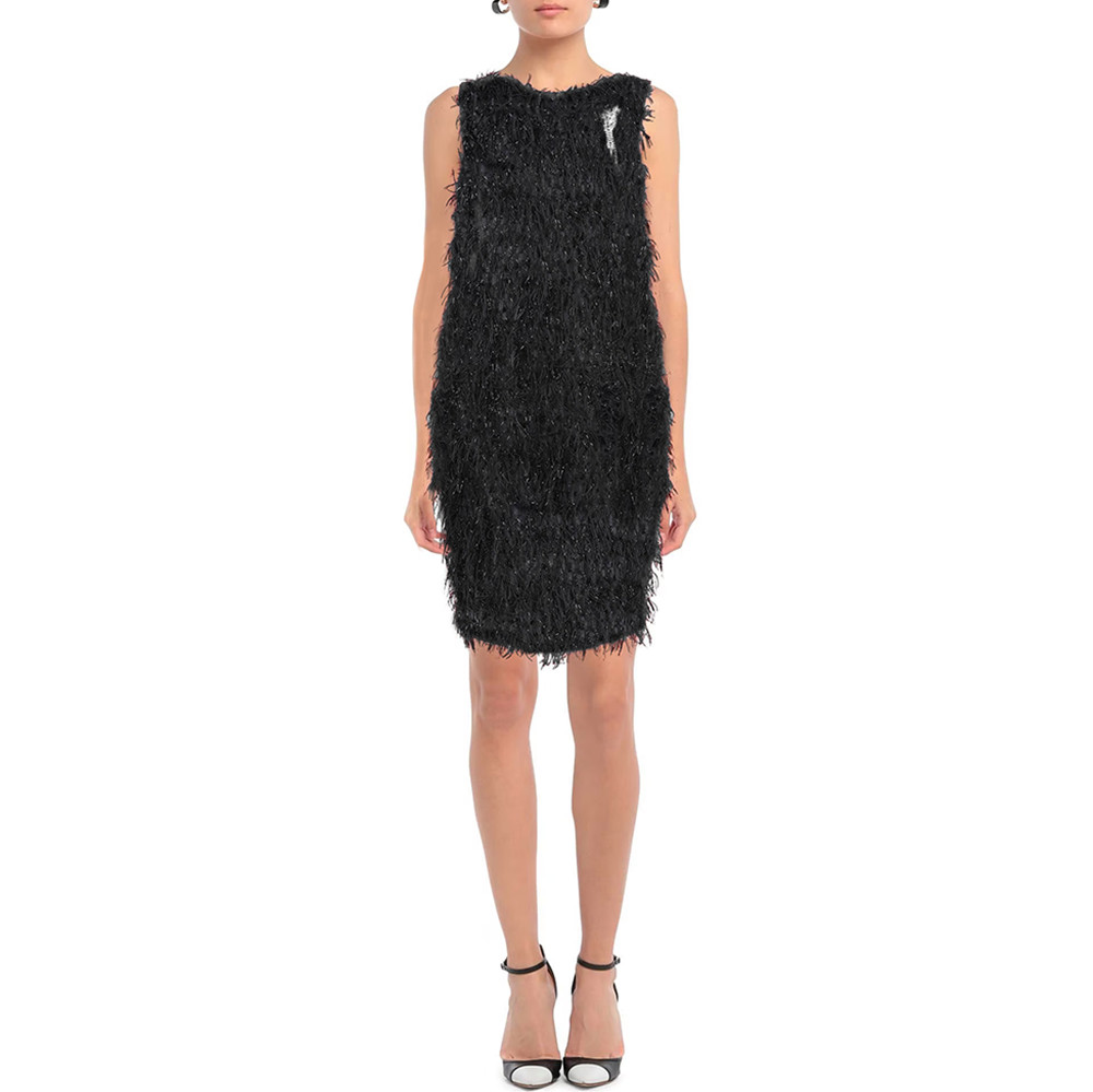 CAVALLI CLASS Tinsel Dress Feather Shift Dress Black Size 44 – RP £572.00