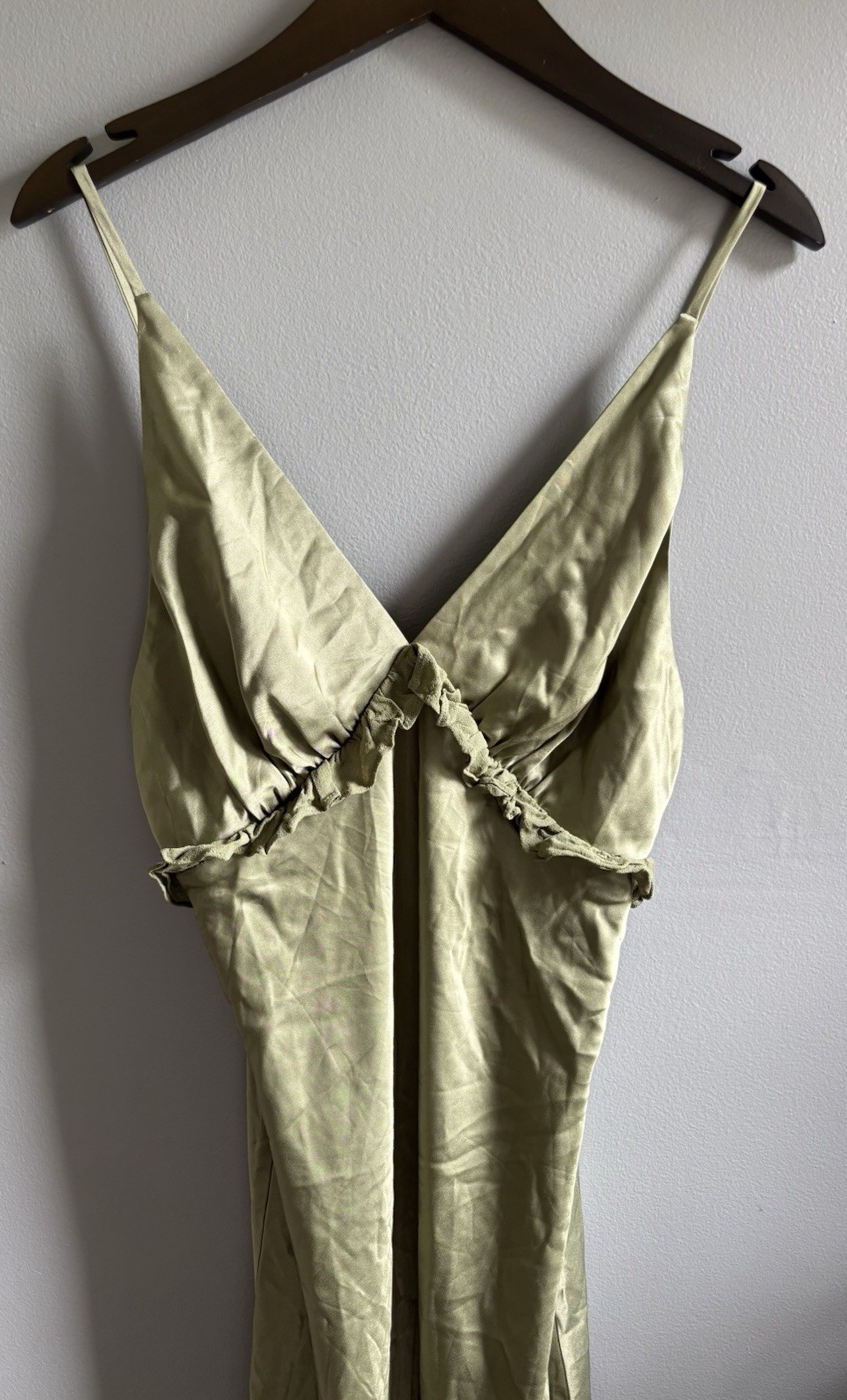 Reformation Madrigal Artichoke Green Satin Maxi Slip Dress Tie Strap Size M New