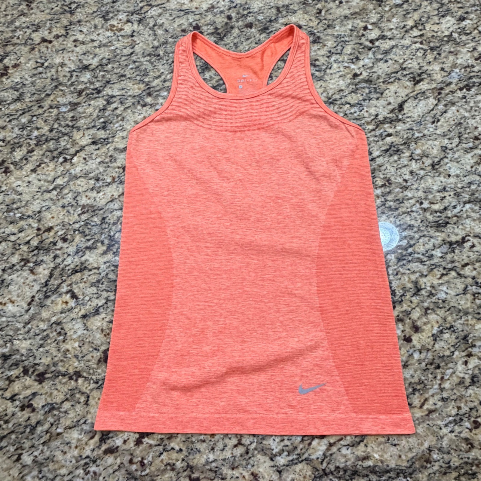Nike Dri-FIT Womens Seamless Racerback Tank Top Orange Heather Mesh Small