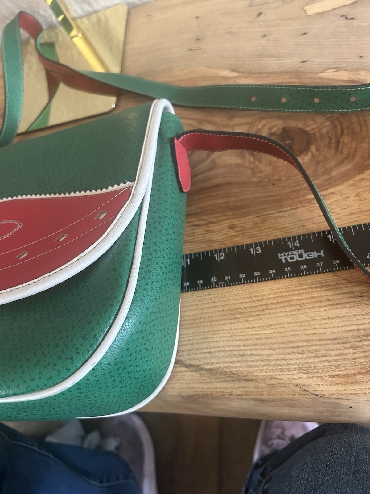 SALAR Milano Italian Leather Colorblock Saddle Shoulder Bag Red & Green