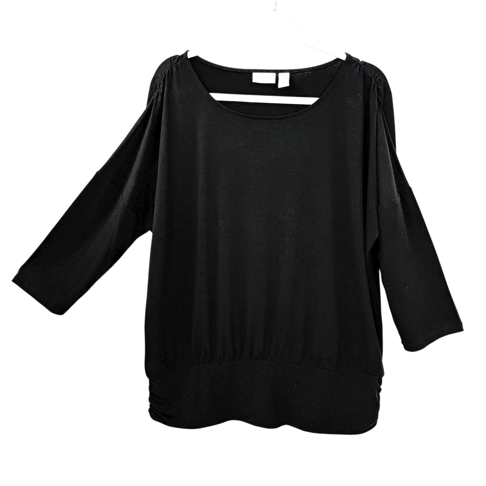 Chicos Travelers 3 Top XL Black Dolman Sleeve Banded Hem Pullover Minimalist