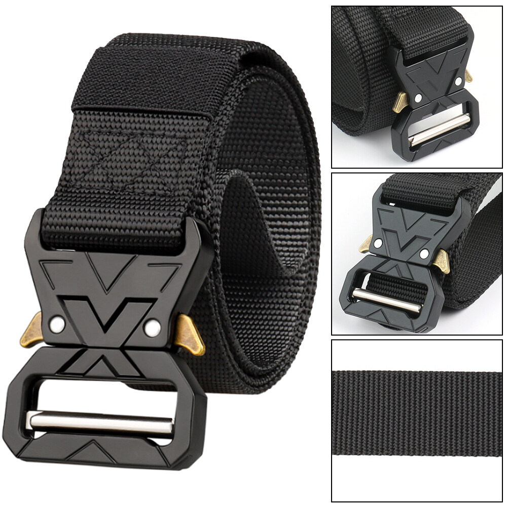 Men’s Nylon Tactical Belt Quick Release 1.5 in Buckle Webbing Waistbelt Black
