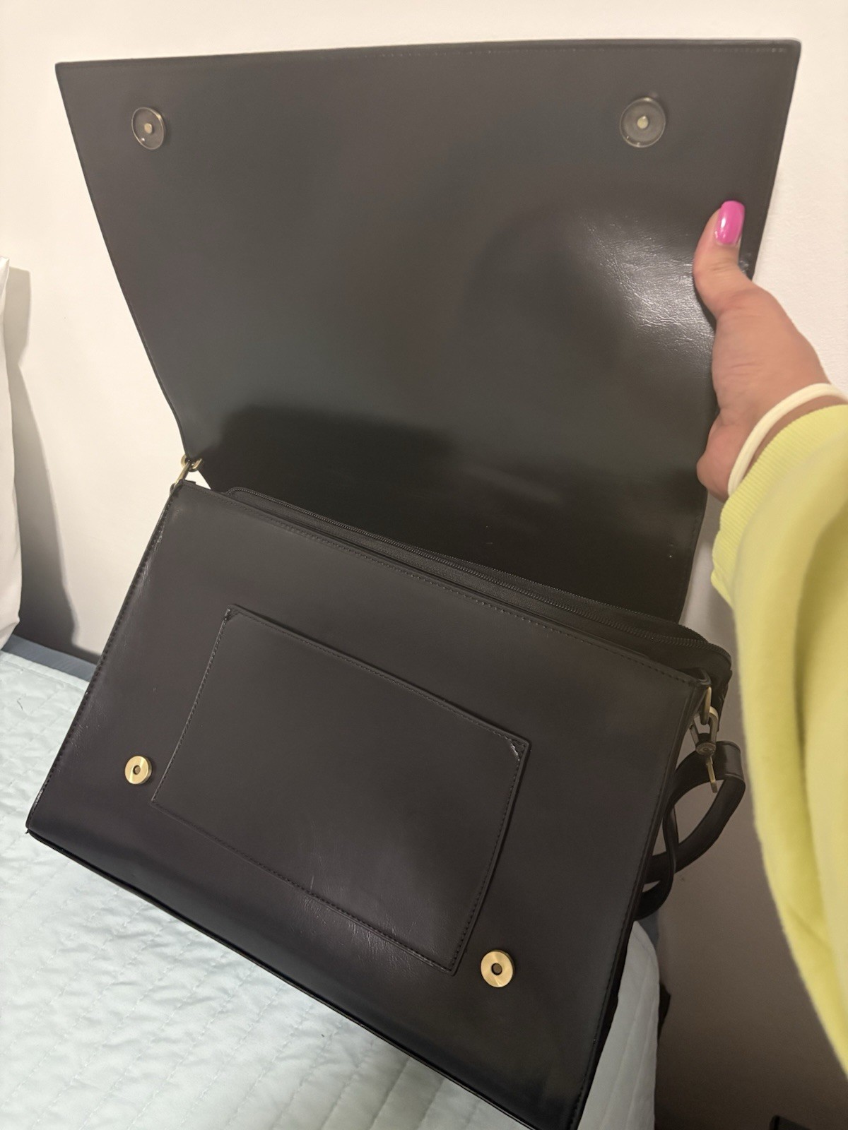 Ecosusi Black Satchel Top Handle Crossbody Bag Bow Magnetic Flap Gold HW