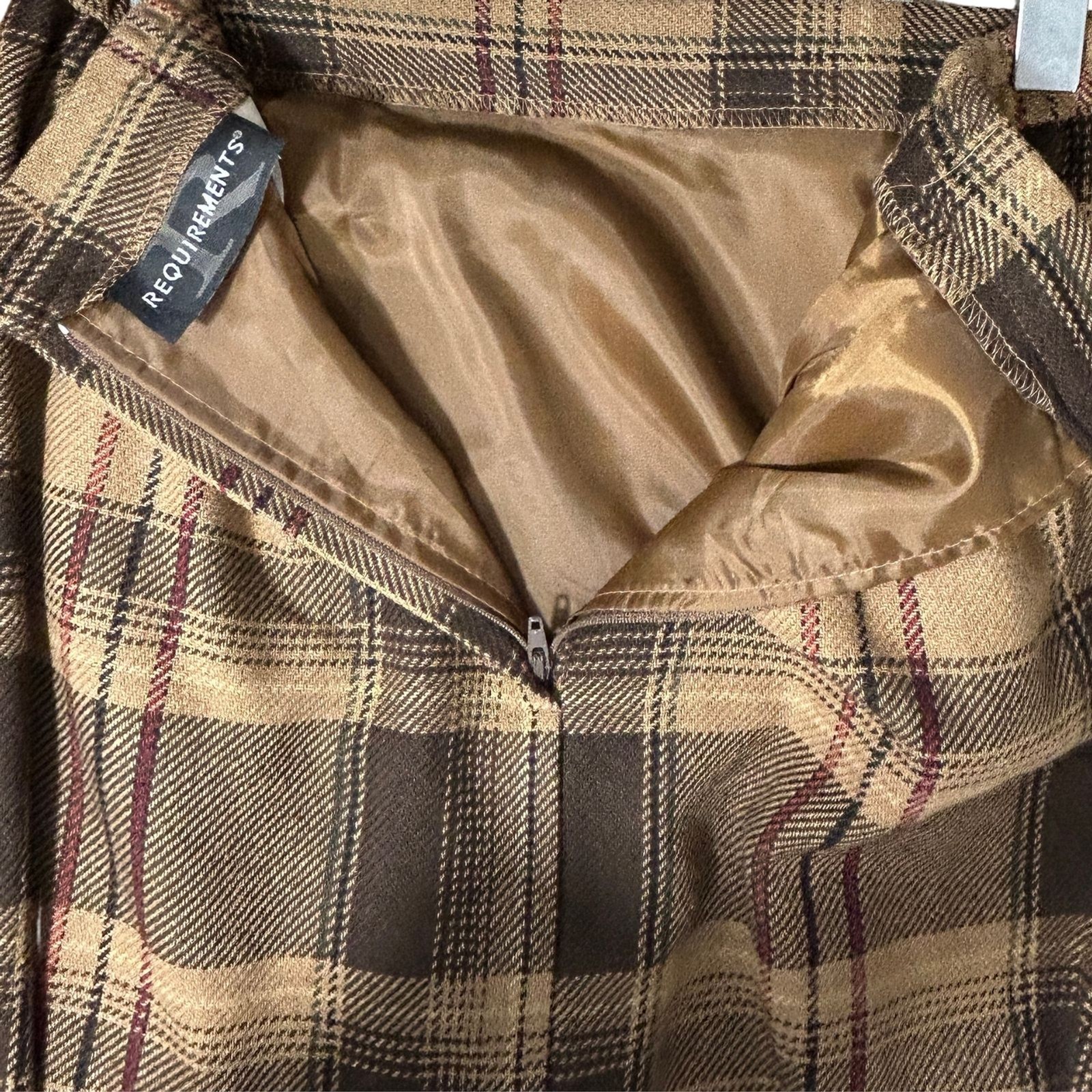 Requirements Plaid Fringe Skirt Womens 10 Brown Wool Blend Academia