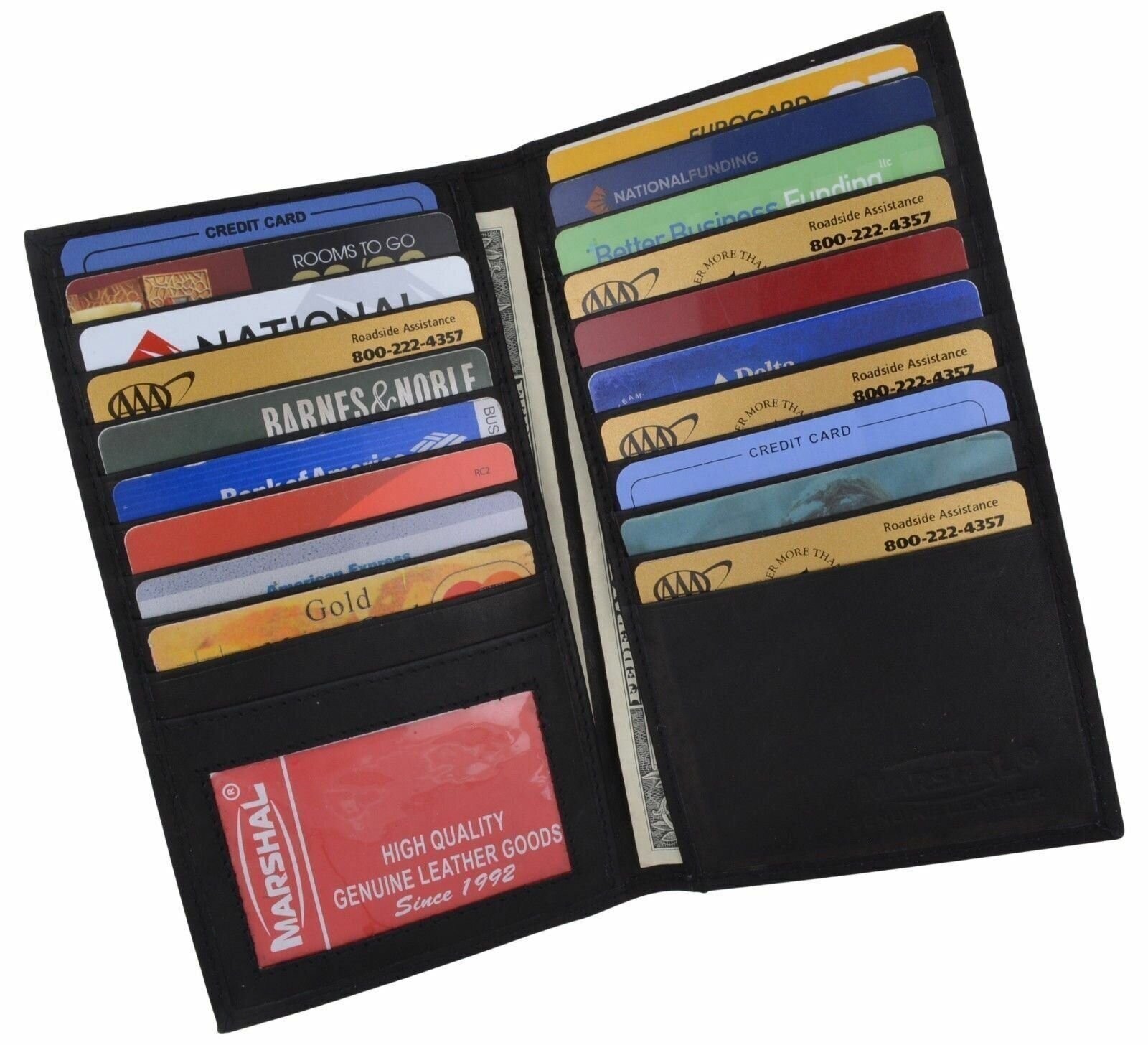 Genuine Leather Credit Card Holder Wallet 19 Card Slots + 1 ID Window NEW
