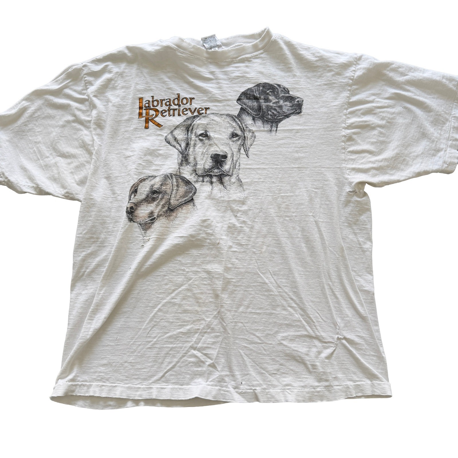 Vintage Laura Rogers Originals Hand Painted Labrador Retriever T-Shirt XL White