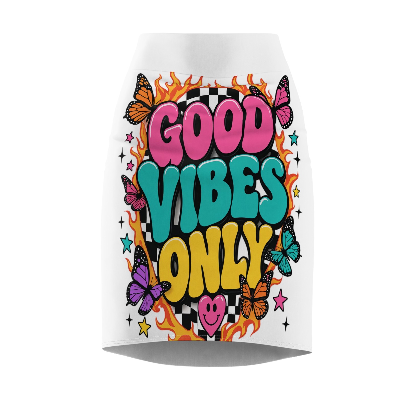 Women’s Good Vibes Only Pencil Skirt Positive Aesthetic Made in USA