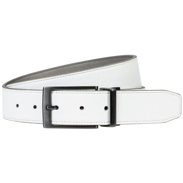 NIKE GOLF MEN’S LEATHER REVERSIBLE STITCH BELT SZ: 34 (FITS W32) GREY/WHITE 308
