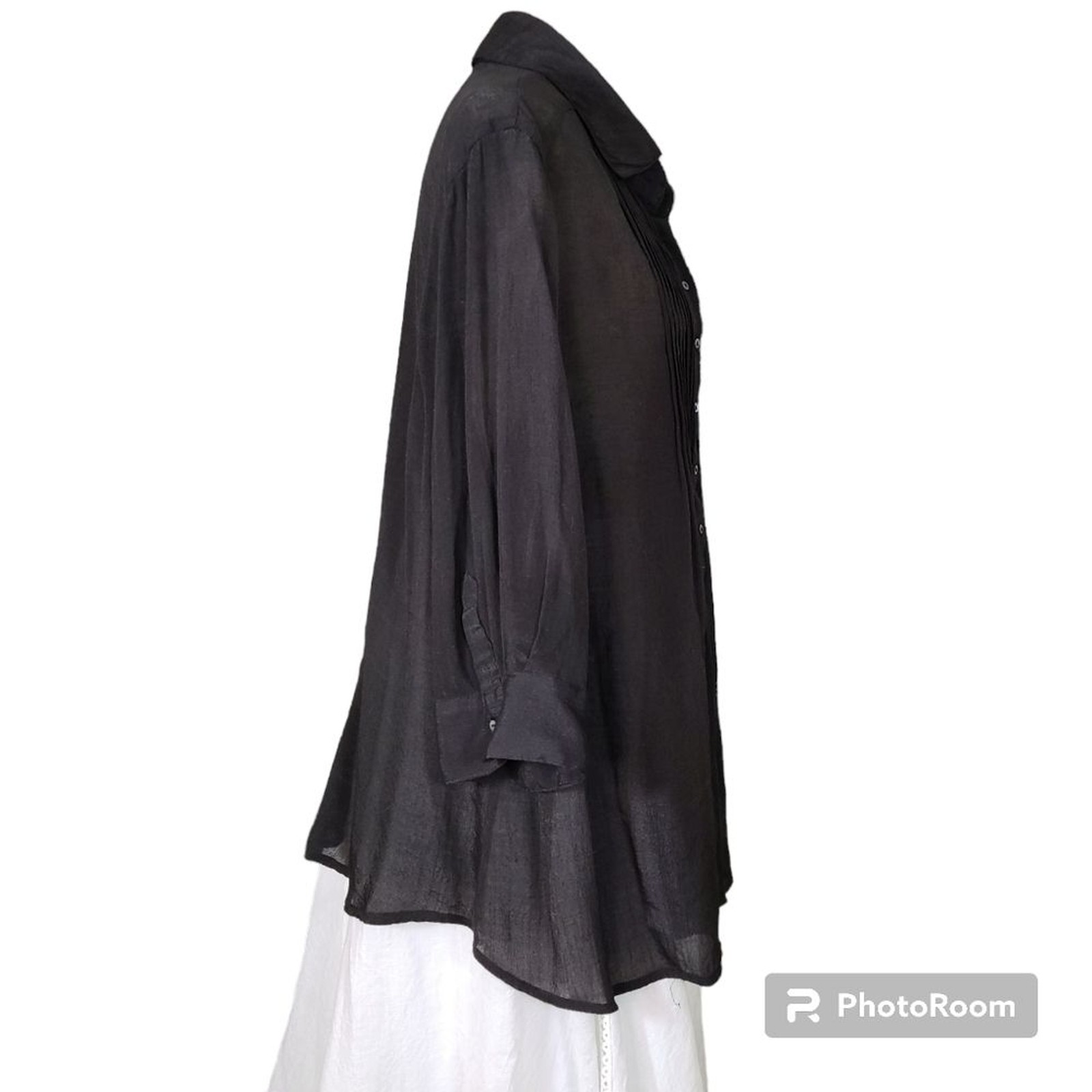 ALFANI Black Size 2X Pintuck Pleated Button-Down Shirt Lightweight Linen Texture