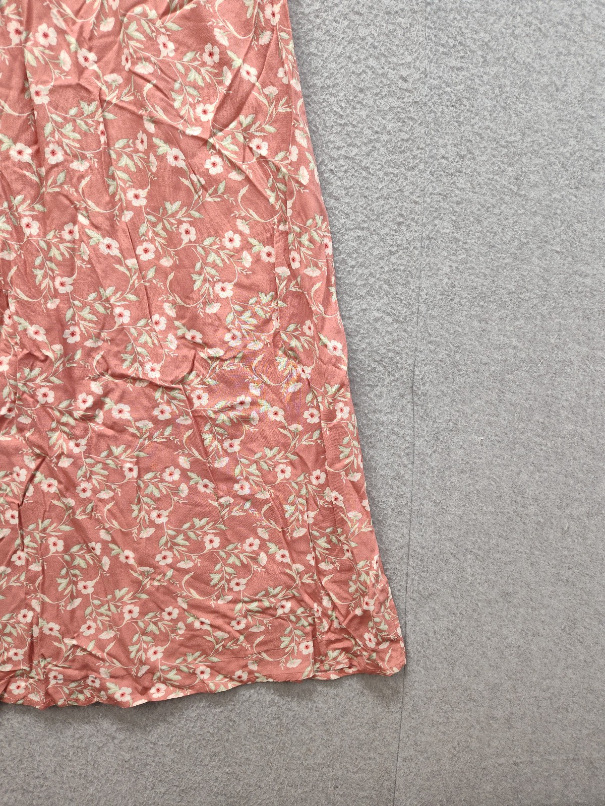 A U W Women Midi Dress L Coral Floral V Neck Adjustable Strap Button Up Summer