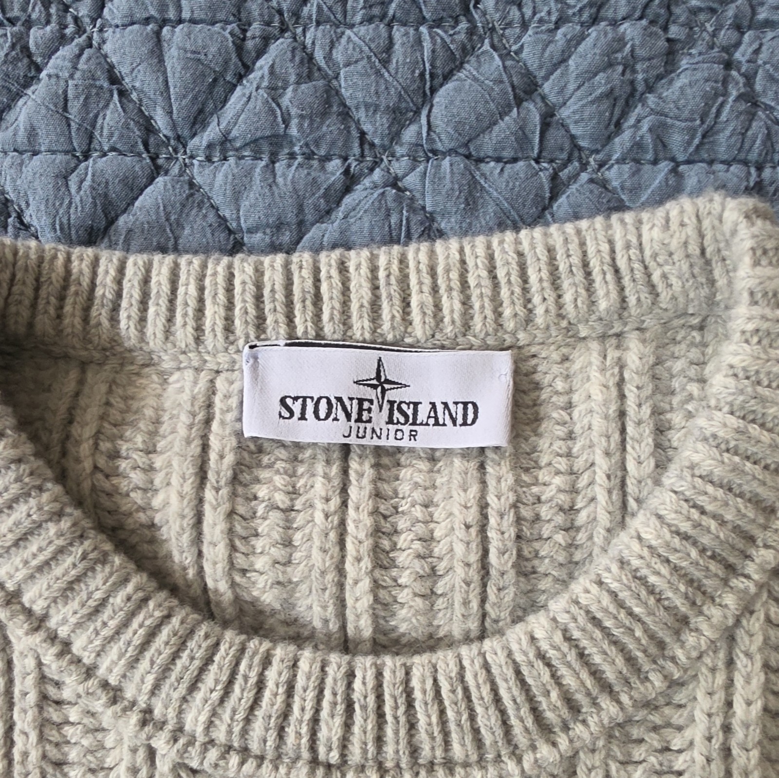 Stone Island Junior Boys Rib-Knit Crew Neck Sweater Logo Grey Size 14