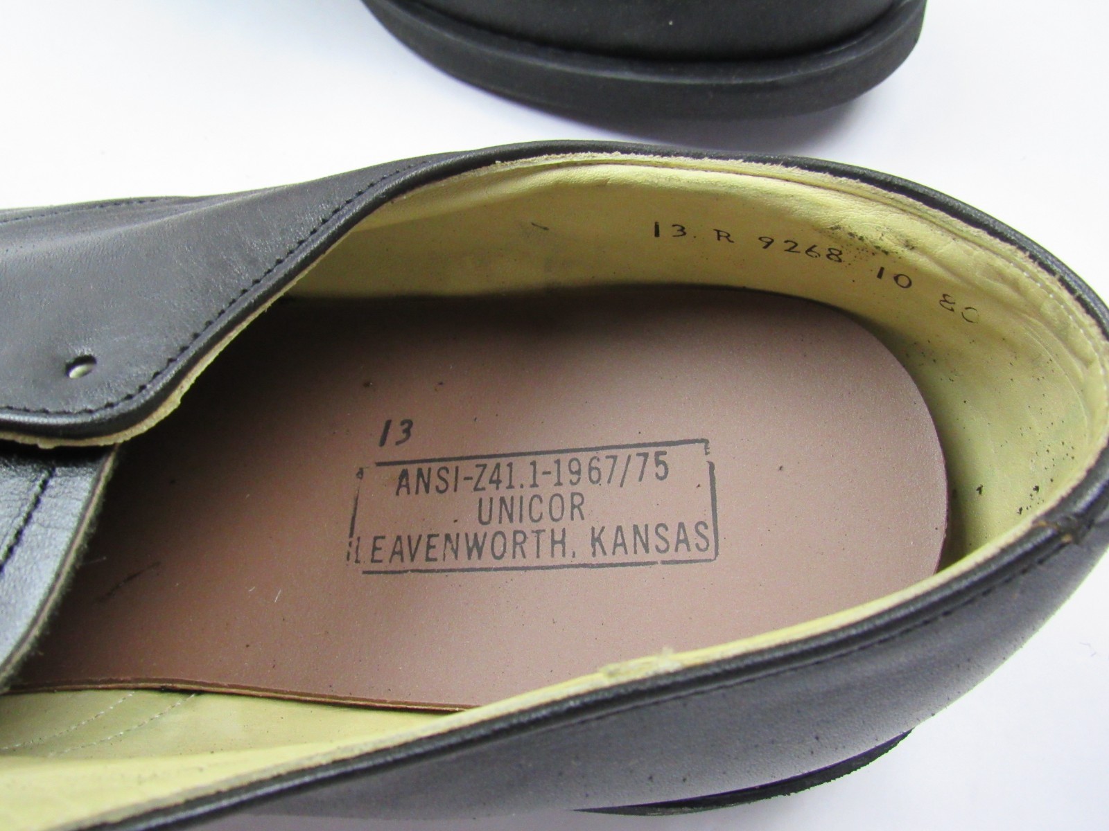 Vtg NOS 1970s Unicor Black Prison Issue Leather Derby Shoes Size 13 R Plainsman