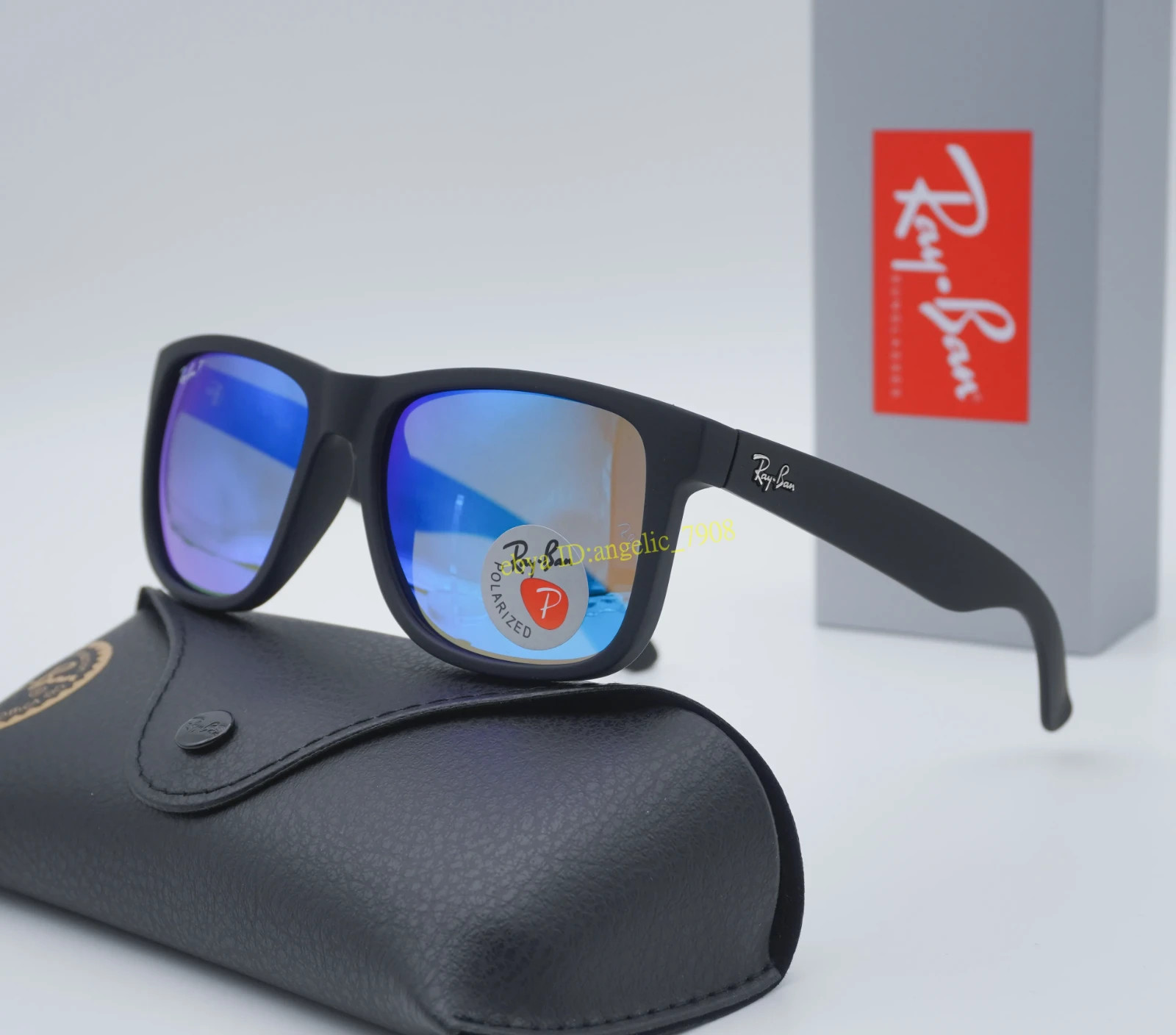 Ray-Ban Justin RB4165 Sunglasses Polarized Blue Lens Matte Black Frame Men 54mm
