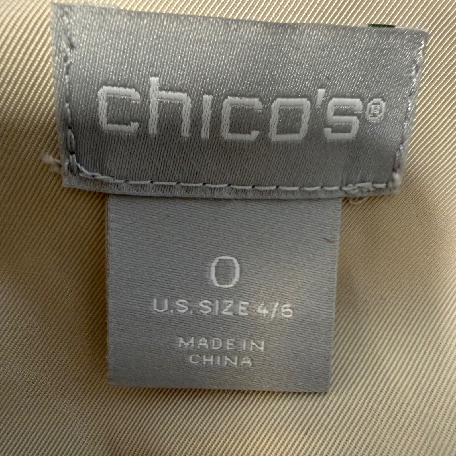 Chicos Utility Jacket Beige Button Snap Pocket Collar Zip Women Size 0 4 6