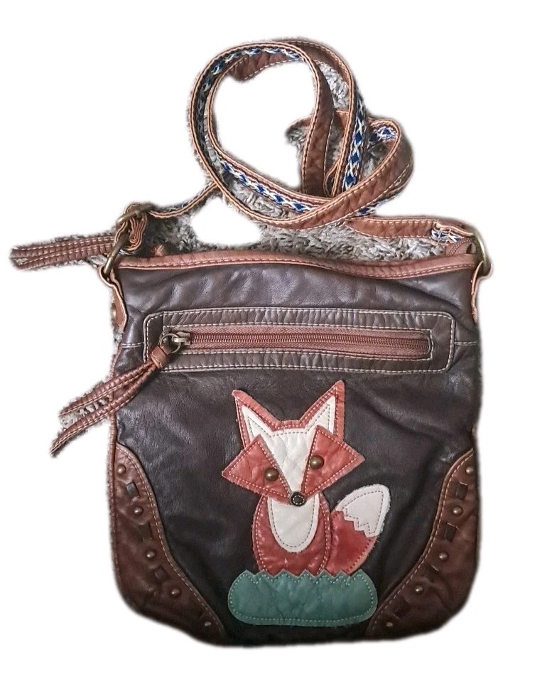 Chala Foxy Women’s Mini Crossbody Purse Brown Vegan Leather, 9 inch x 9 inch