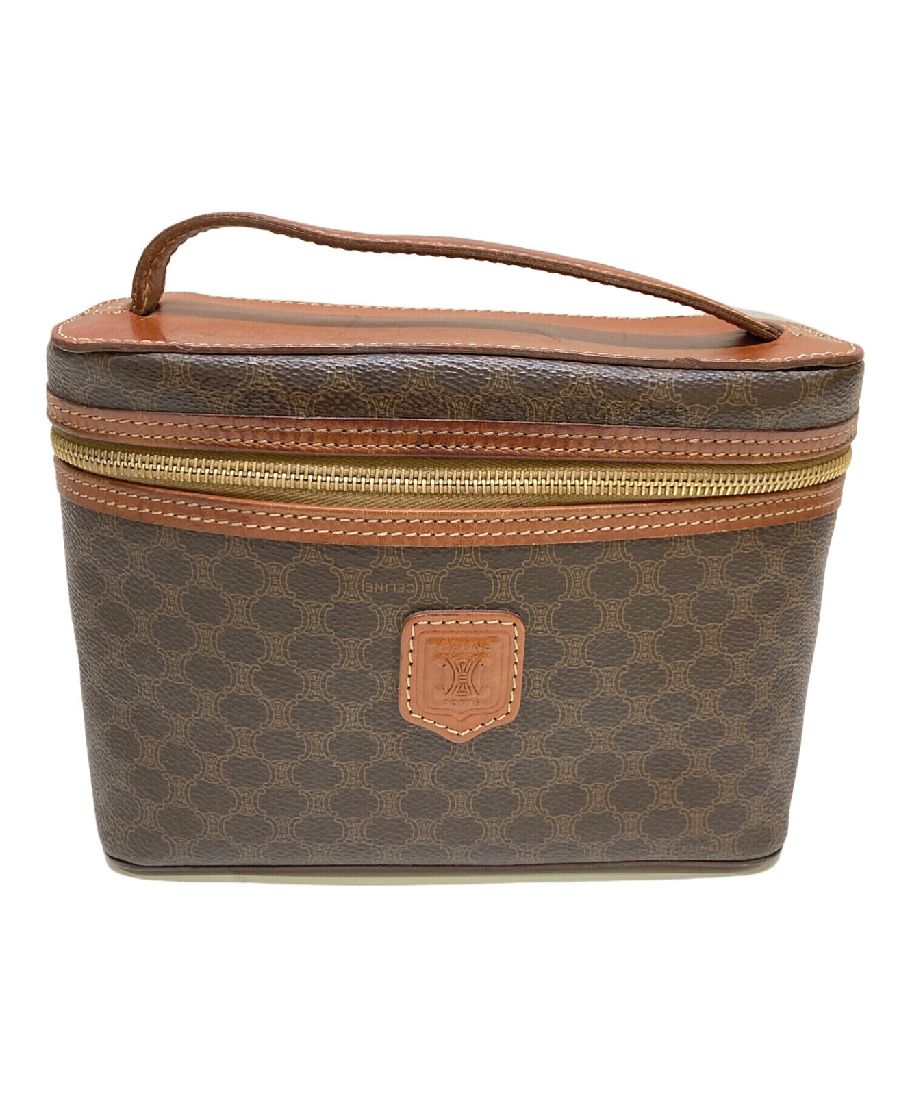 CELINE Vanity Bag Macadam Pattern Handbag Brown All-Over Print MC96 Women’s Auth