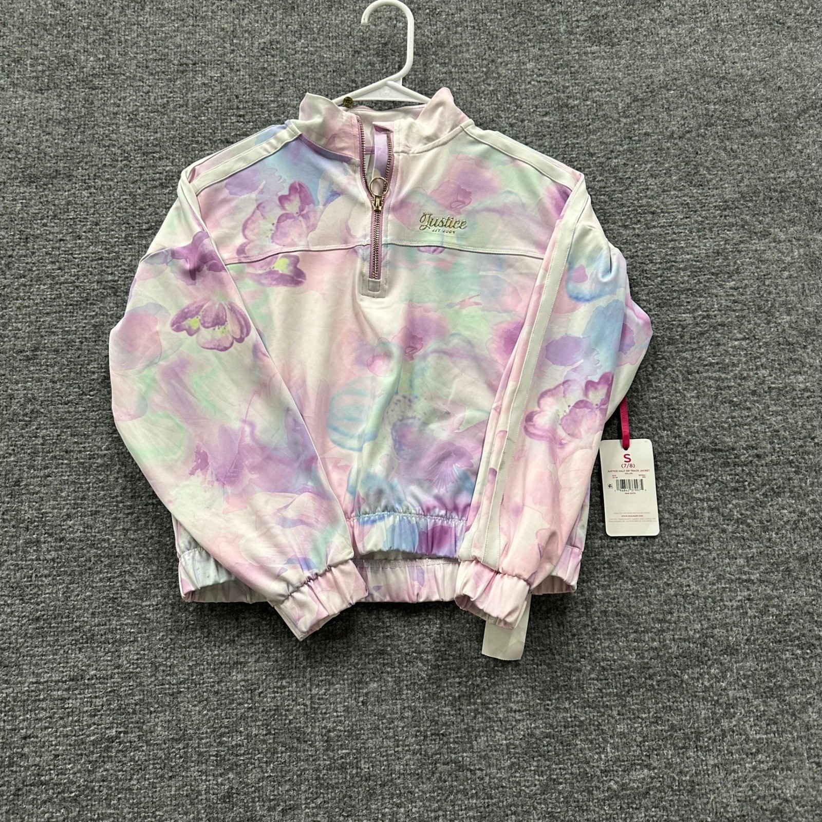 Justice Track Jacket Girls Size S 7/8 Pink Floral Half Zip Pastel Activewear NWT