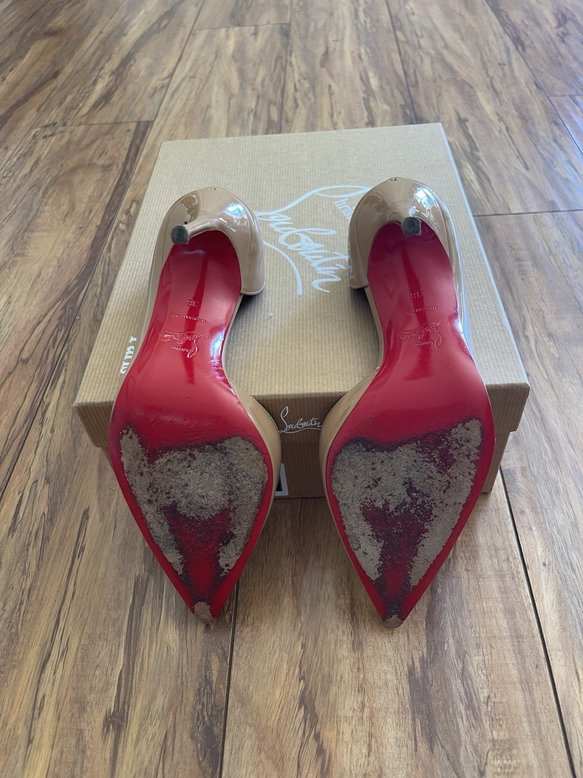 Christian Louboutin Patent Leather Iriza 85 Pointed Toe Pumps Nude EU38
