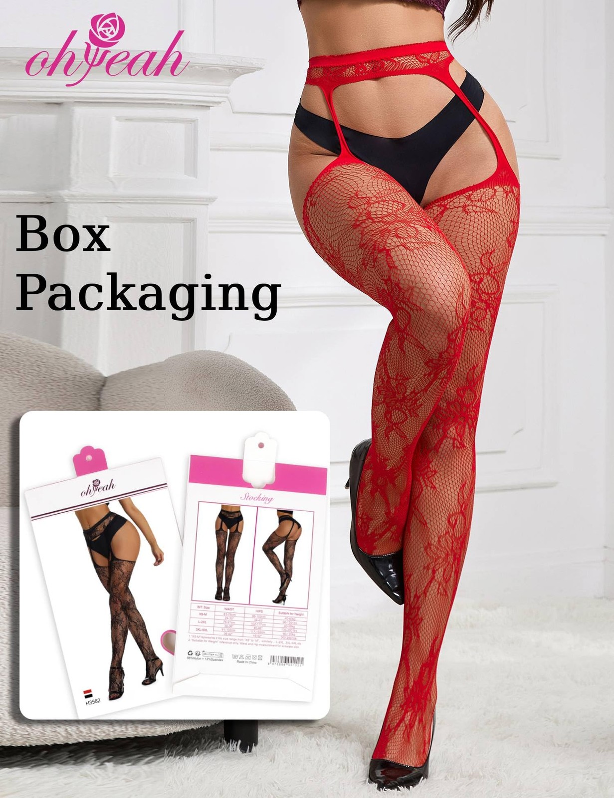 ohyeah Plus Size Thigh High Stockings with Garter 3X-Large-5X-Large, 1- Red