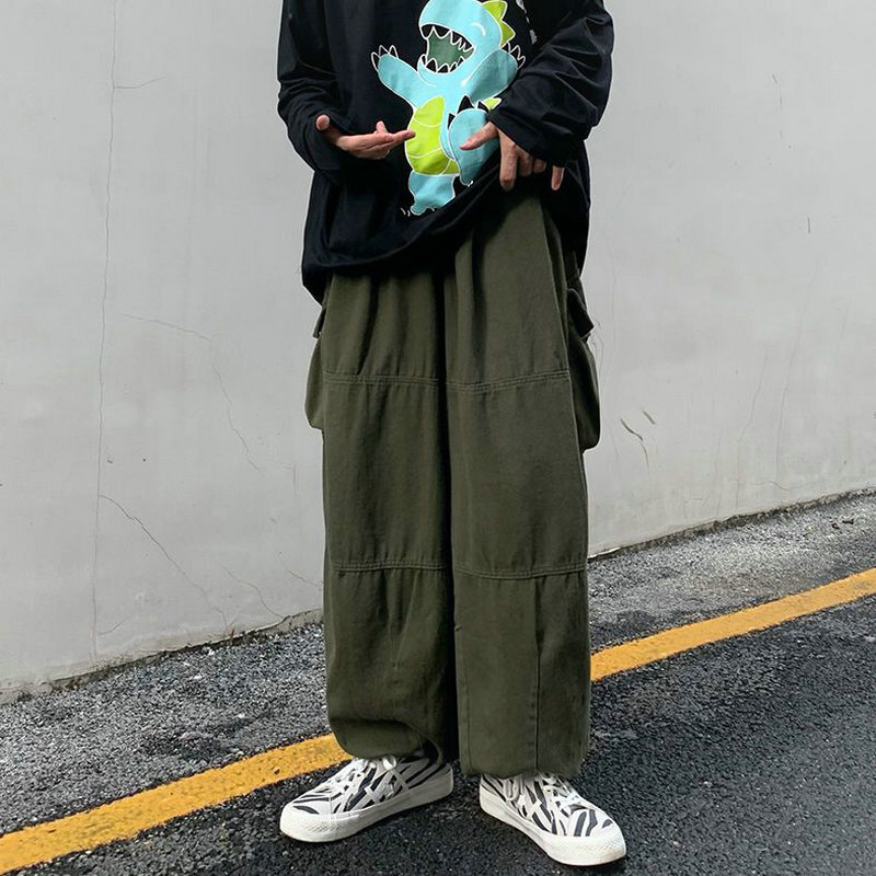 Cargo Pants Men Streetwear Solid Harajuku Loose Straight Trousers Wide-leg Pants