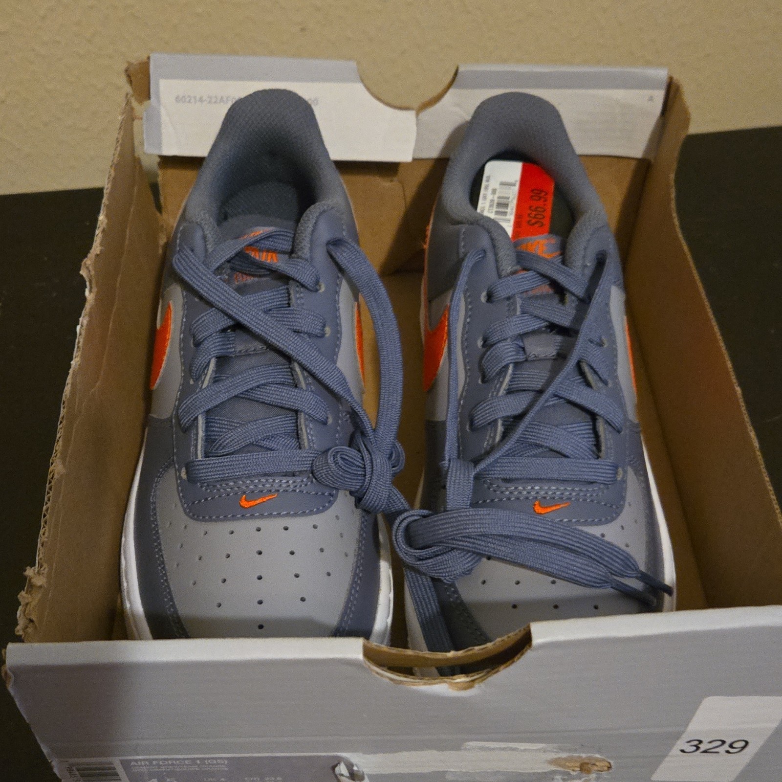 Nike Air Force 1 (GS) Gray/Orange/White Sneaker Size 4.5Y CT3839-008