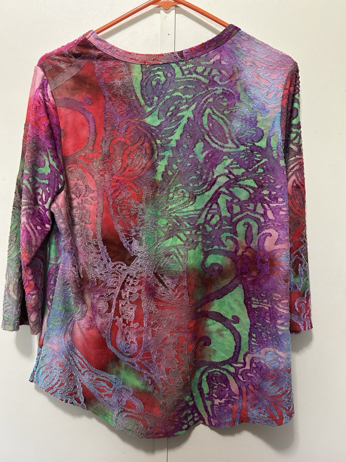 Calessa Textured Tunic Top Size PM Multicolor 3/4 Sleeve Artsy Casual Travel