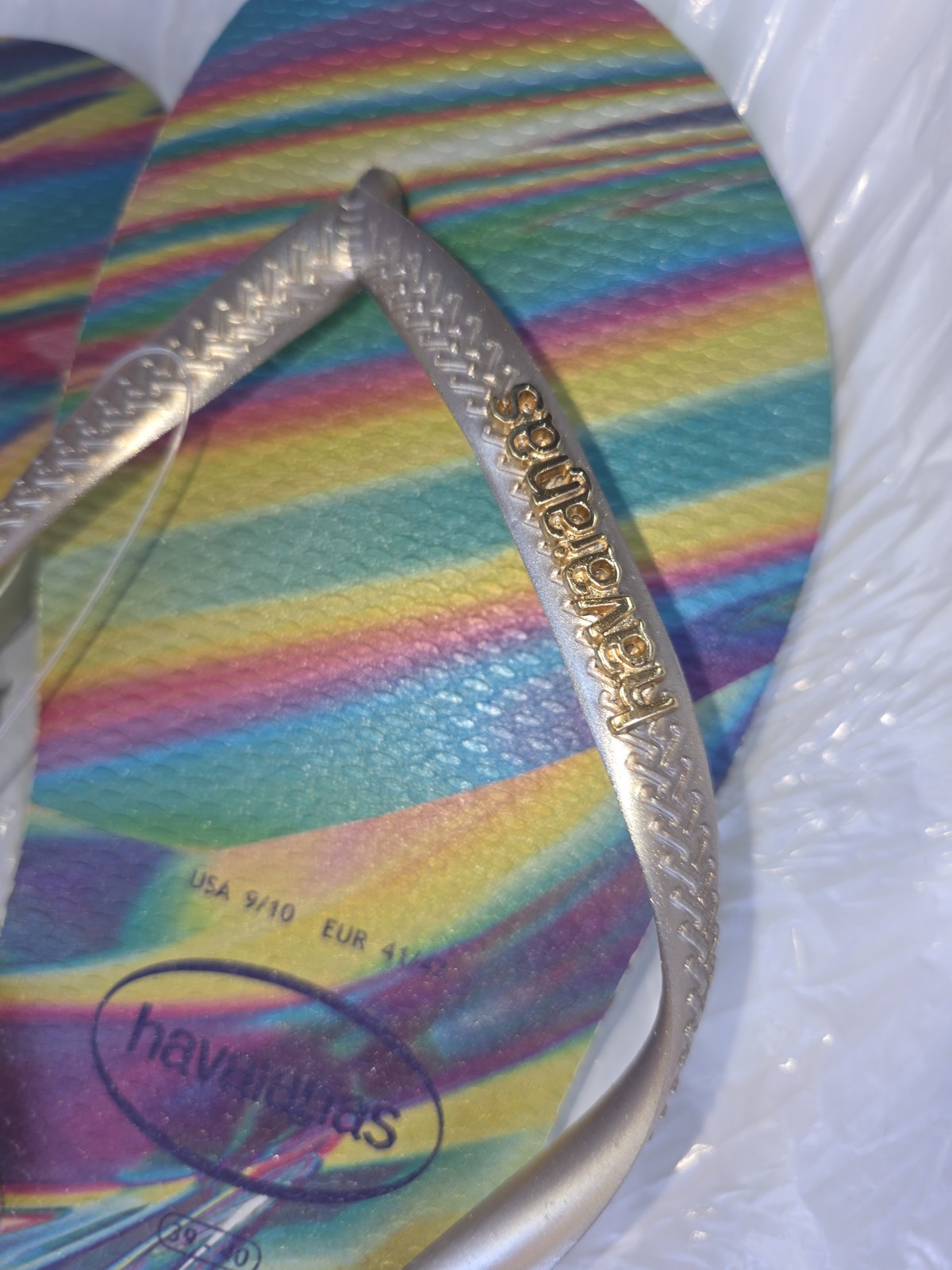 Havaianas Brazilian Iridescent Slim Flip Flops Womens Sandals Sz 10 Eur 41/42
