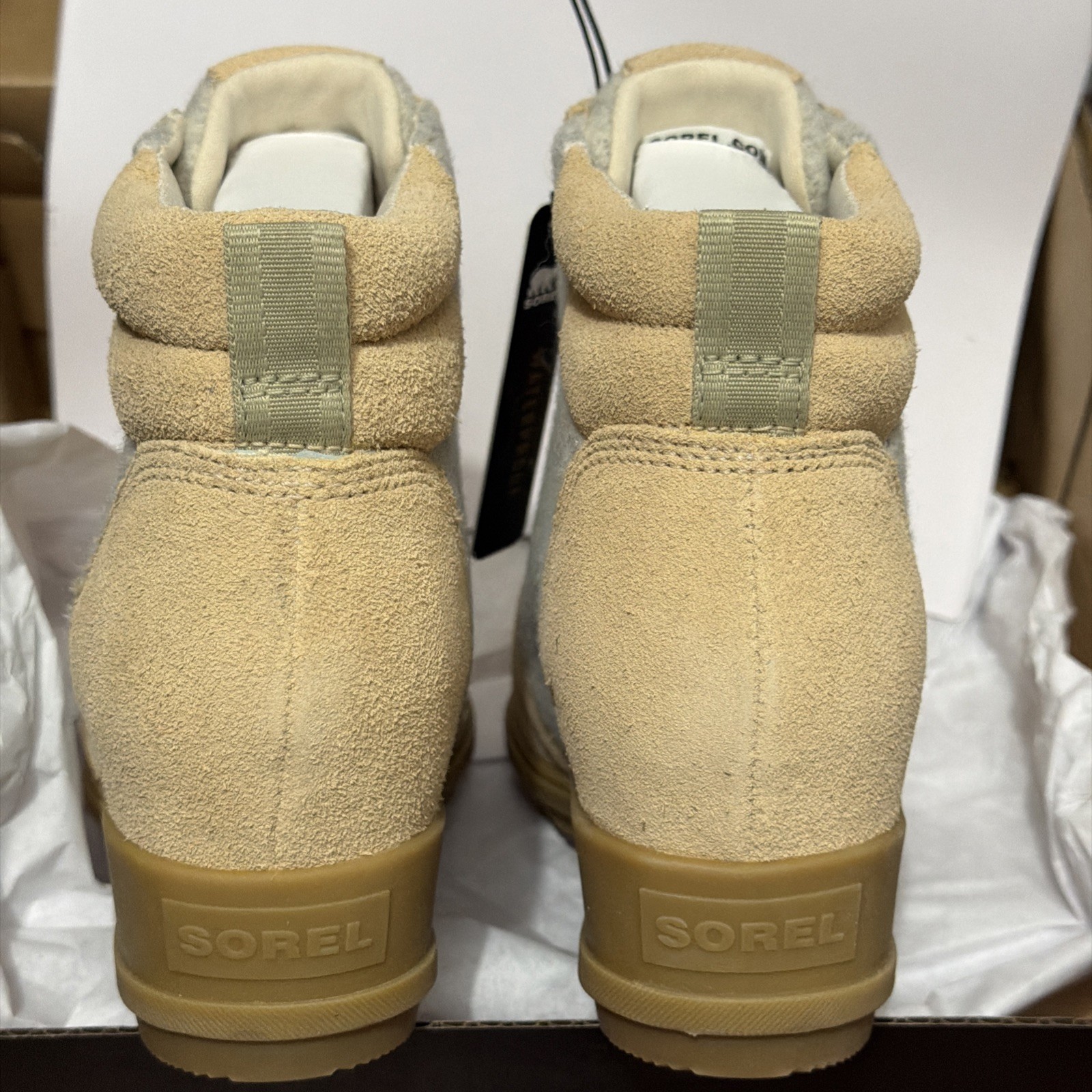 Sorel Women’s Evie Ankle Lace Bootie Tan Suede Gray Felt Sz 8.5