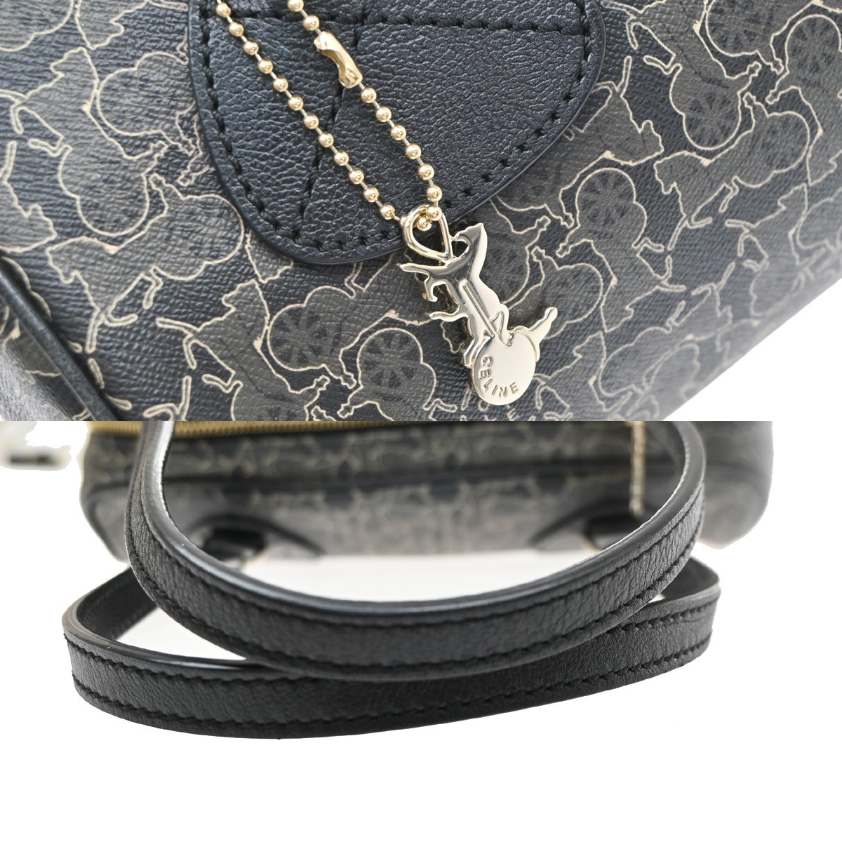 CELINE Logo Sulky Horse Carriage Shoulder Hand Bag PVC Leather Black 62KD323