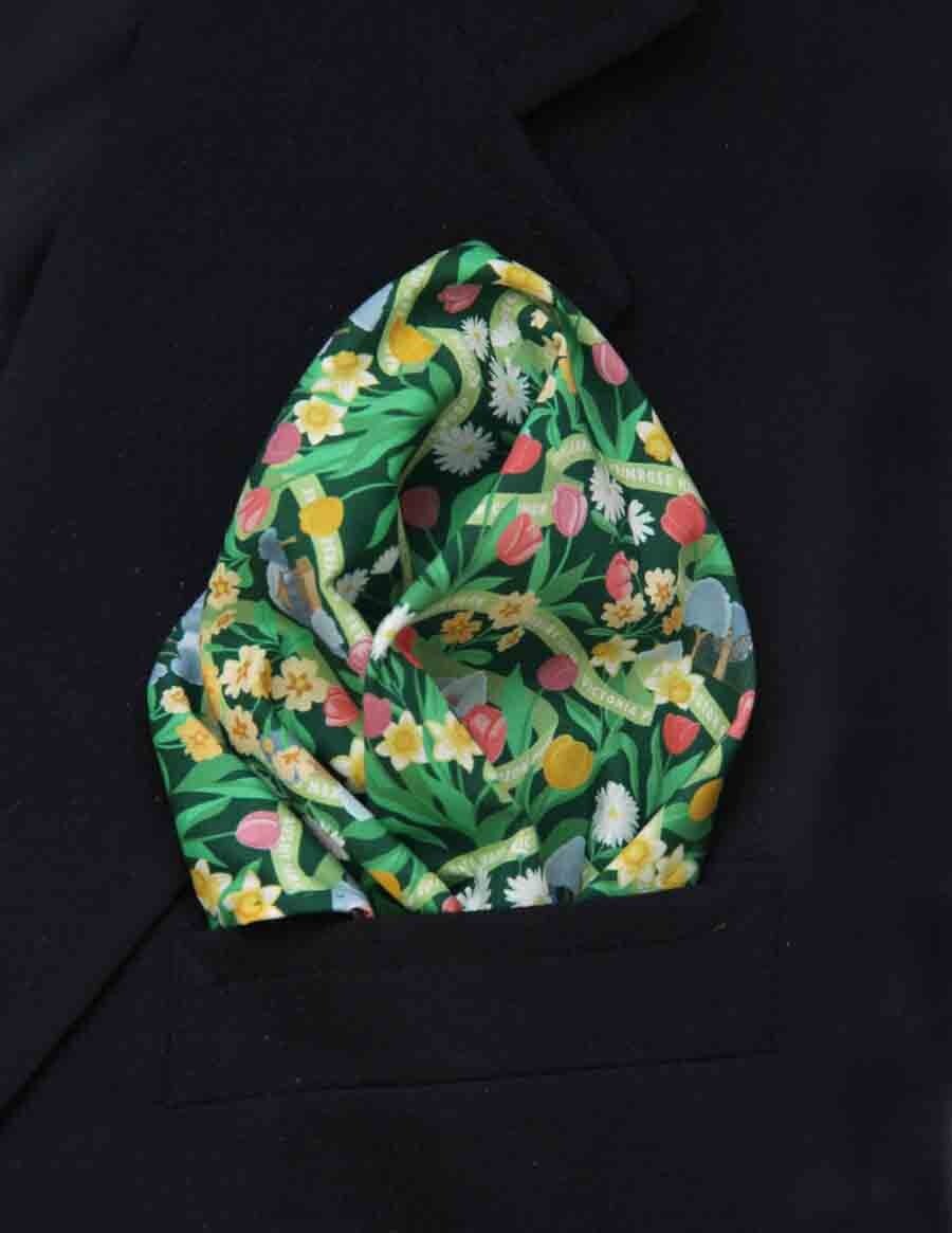 Hand Stitched Pocket Square Tana Lawn Italian Cotton Posy Parks Pattern Floral