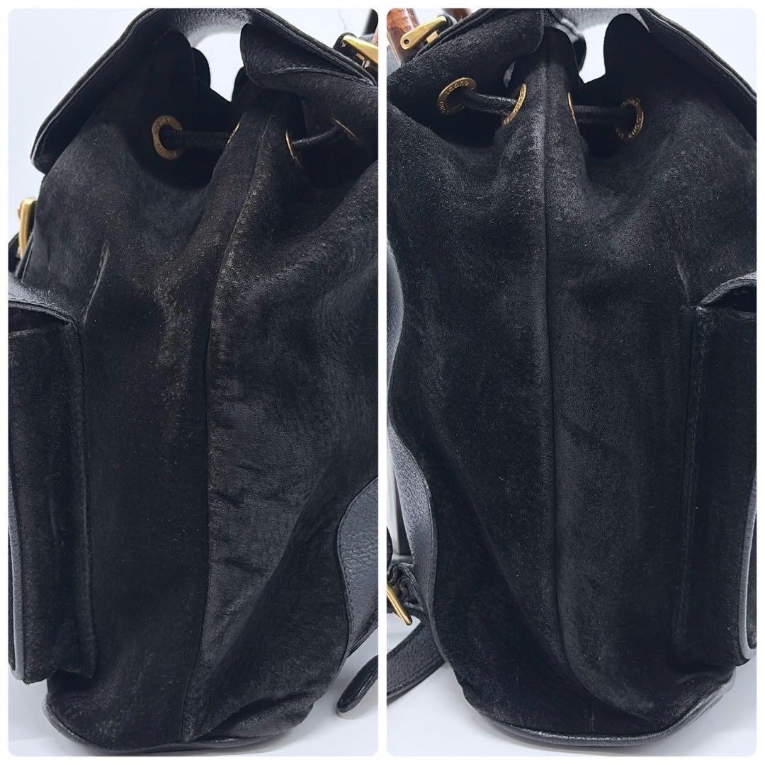 GUCCI Bamboo Suede Rucksack Black Double‑Pocket Turn‑Lock Drawstring Backpack