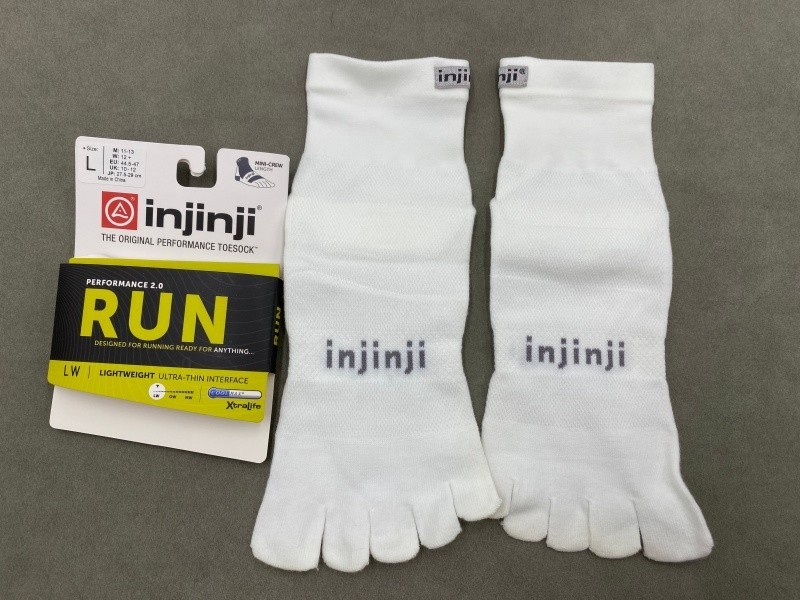Men’s Size L White 3 Pack Injinji Runing LIGHTWEIGHT ULTRA-THIN MINI-CREW SOCKS