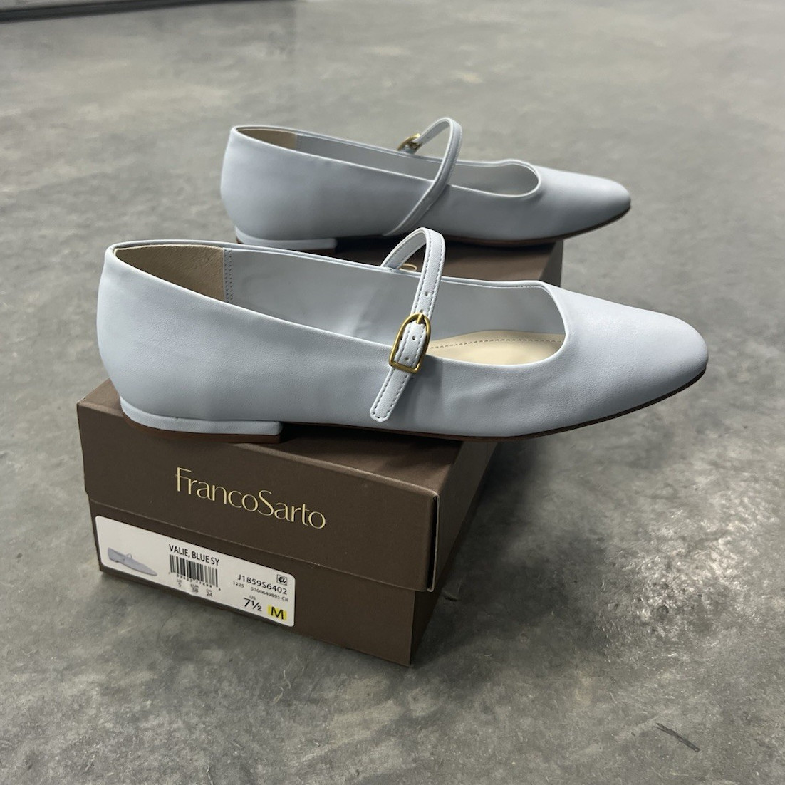 Franco Sarto Blue Suede Mary Jane Flats Buckle Square Toe Women’s US 7.5 M