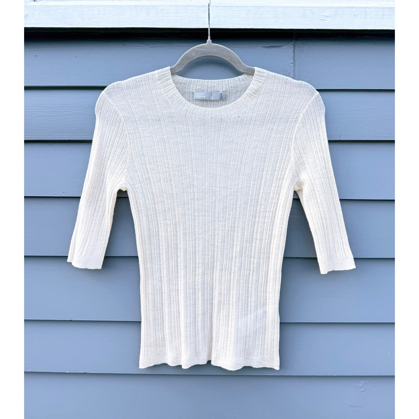 VINCE Shrunken Wool Mock Neck Pullover Ivory Small S