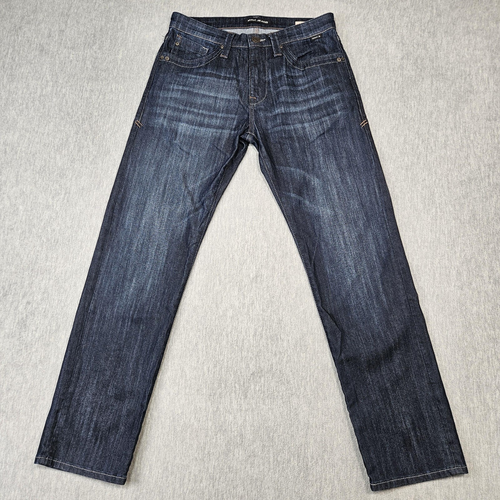Mavi Jeans Mens 31×30 Blue Zach Straight Leg Dark Wash Stretch Denim Whiskers