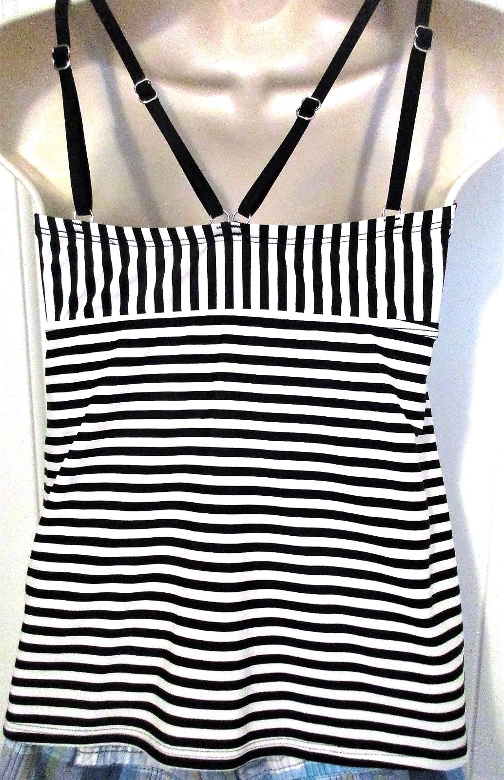 Lime Ricki, Blk/Wht Striped Tankini Swim Top, Adj. Straps, Nylon/Span, M, NWOT