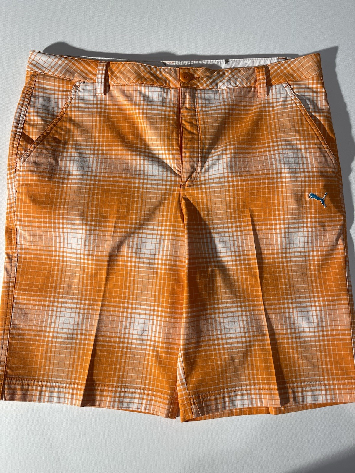 Puma Cobra Golf Mens Dry Cell Stretch Orange Plaids Casual Shorts Size 38