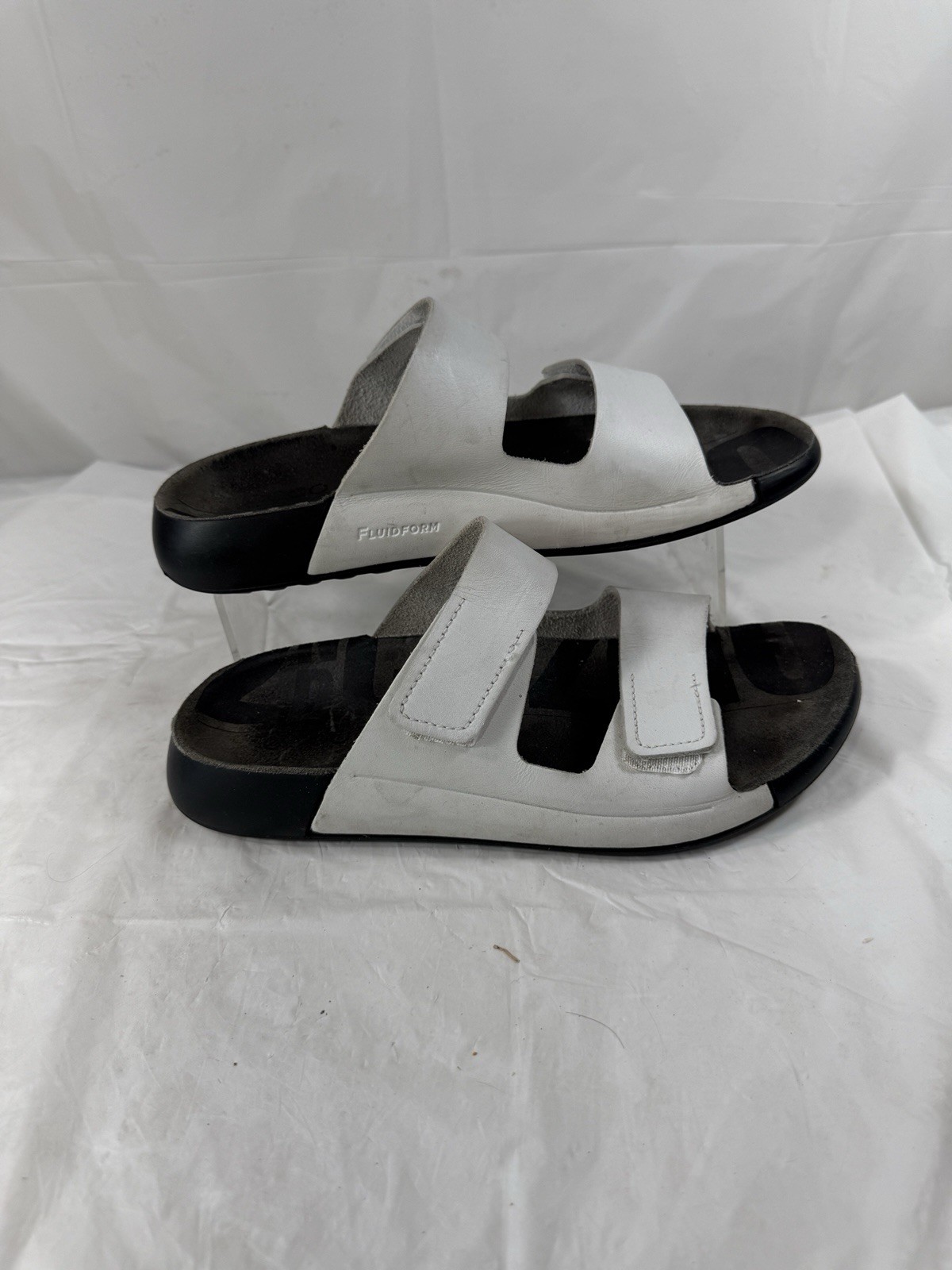 Ecco 2nd Cozmo 2 Band Leather Slide White Sandal Size 6-6.5