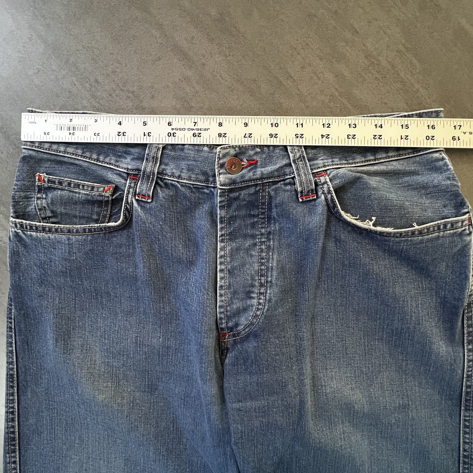 VTG Ferrari Button Fly Blue Denim Jeans Leather Logo Italian Men’s 33×30.5 IT 50