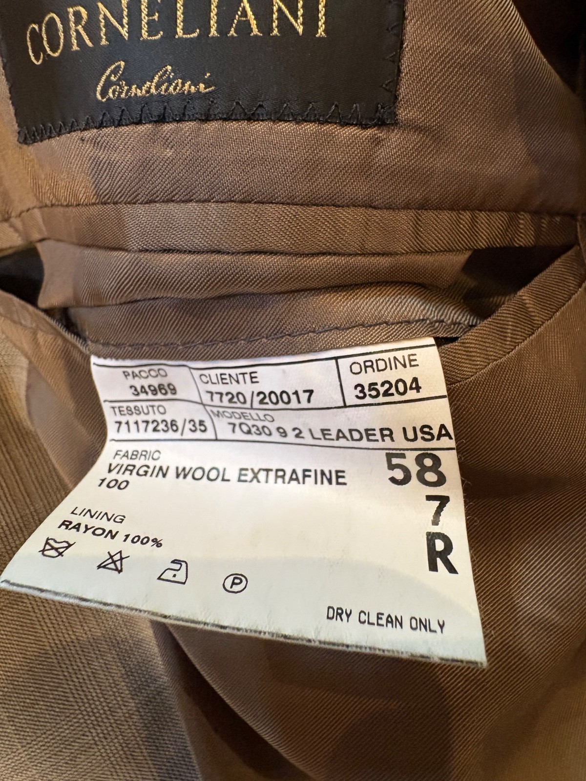 Corneliani Collection 100’s Virgin Wool Suit 58R 48R Tan Plaid Italy Saks