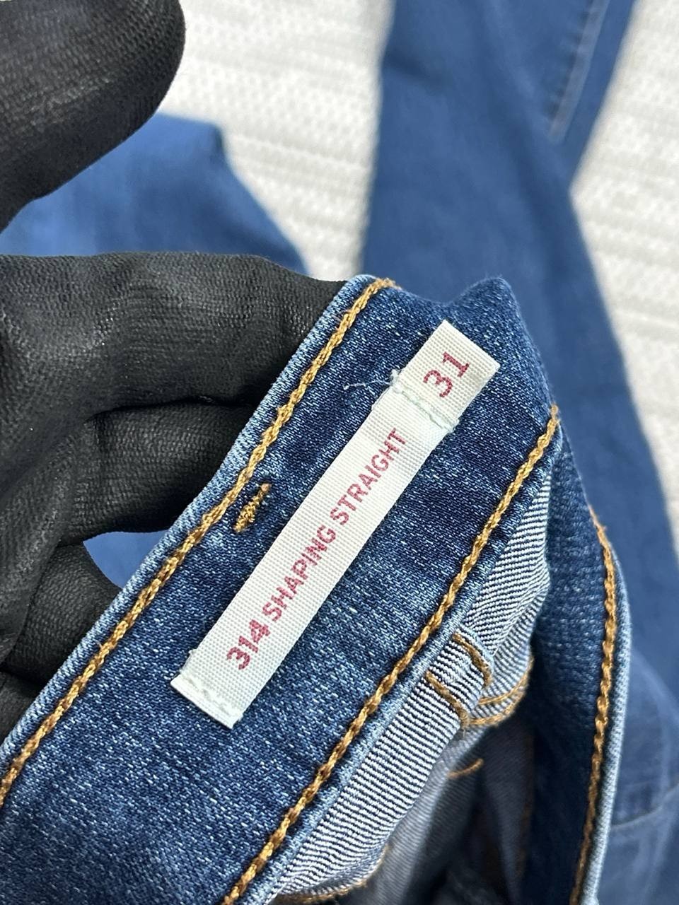 Levis 314 Shaping Straight Jeans Womens 31 Blue Whiskering Denim Cotton 31×28