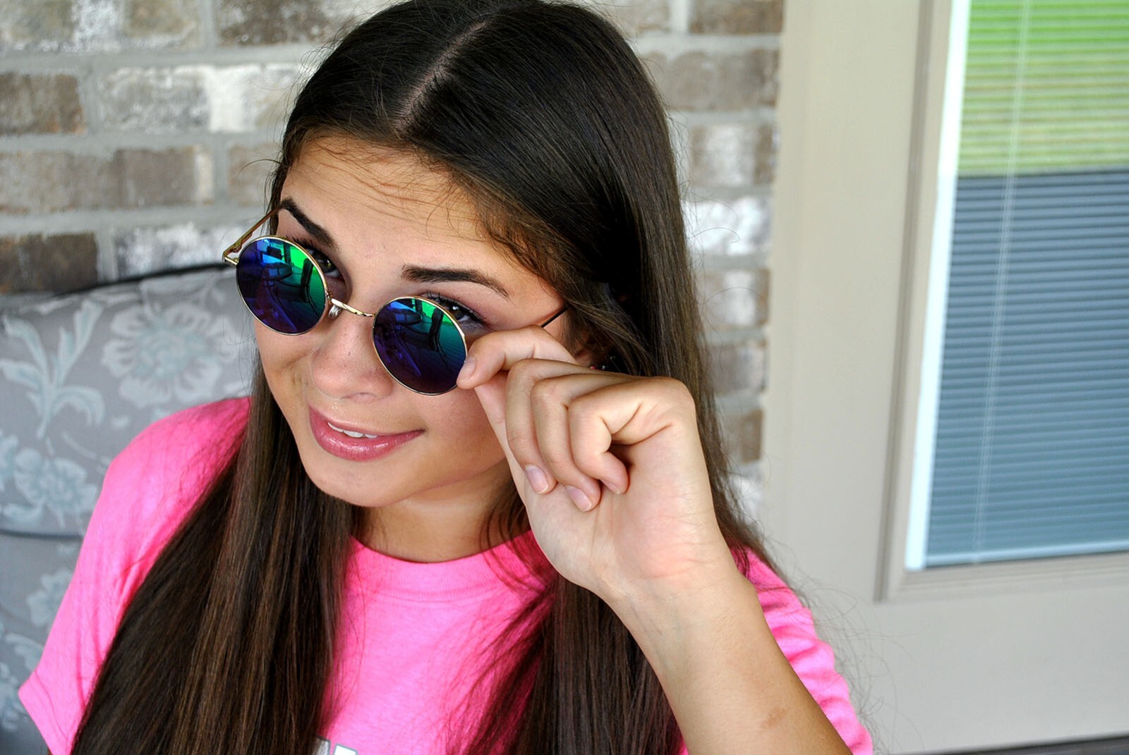 ROUND SUNGLASSES BLUE-GREEN MIRROR LENS METAL FRAME 43mm ONE PAIR